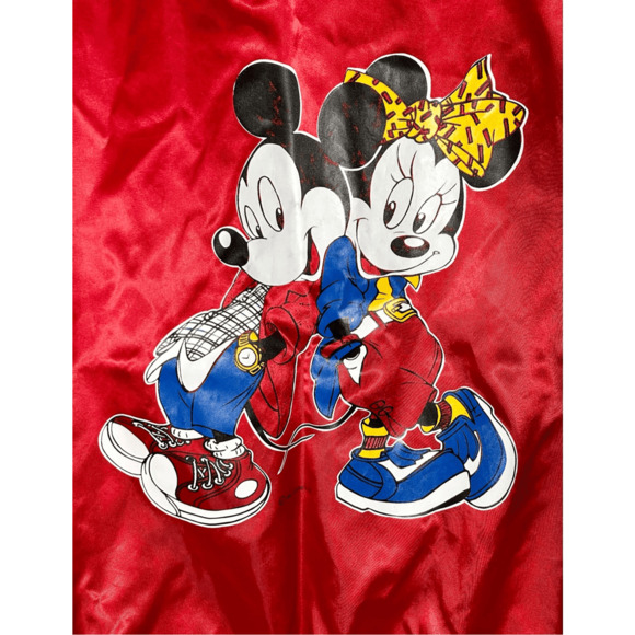 Vintage Nasco 80s Disney Mickey Minnie Satin Bomber Jacket Lightweight Red Large - Picture 7 of 9